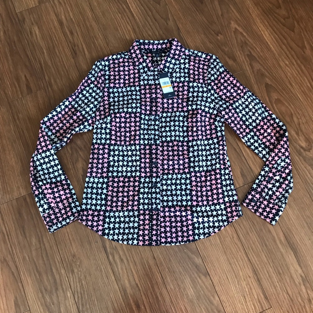 Tommy Hilfiger Star Print Woven Button-Down Top Size Small NWT